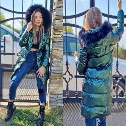 Дълго дамско яке City Angels Jeans, Тъмно зелен лак, 6833